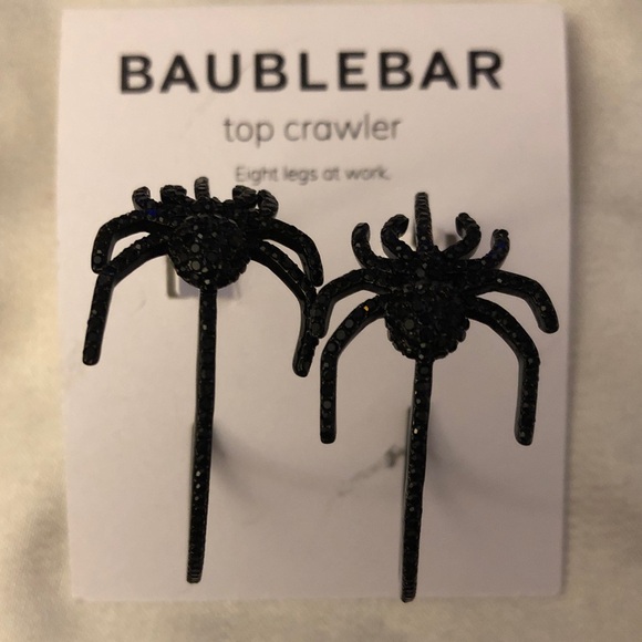 Baublebar Black Crystal Hoop Earrings With Front Facing Spider Accent NEW - Picture 1 of 10